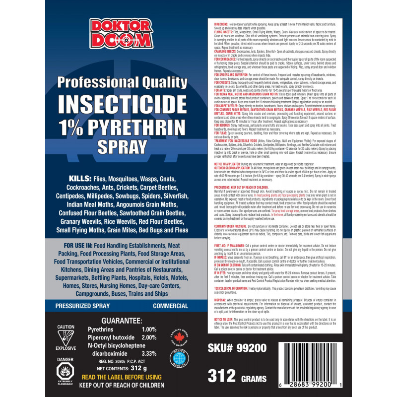 Doktor Doom Pro Quality Insecticide 1 Pyrethrin Spray 312 Grams